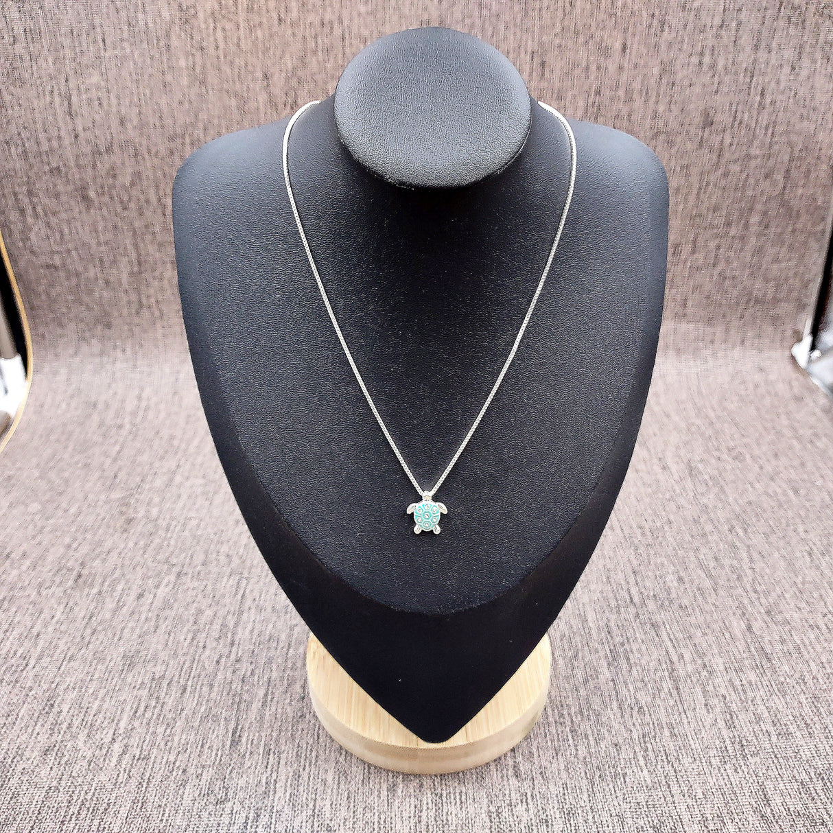 Silver Tone Sea Turtle Pendant Necklace Turquoise Shell with Crystal Accents (approx 16 inches AROUND) Aqua Silver charm for any look.