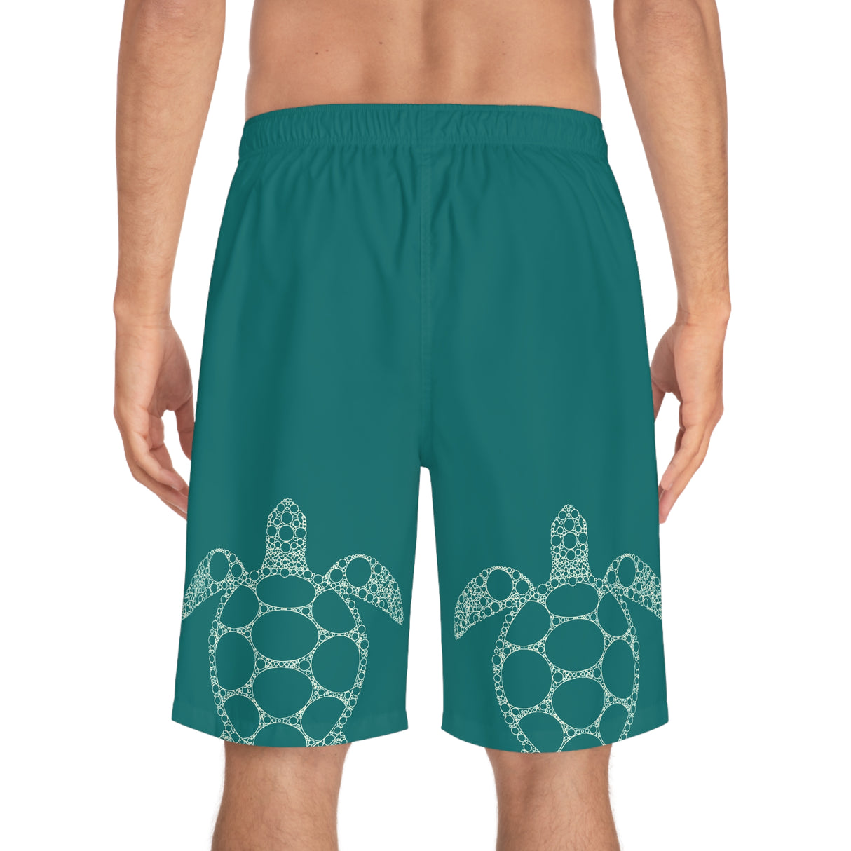 Teal Sea Turtle Print Men's Board Shorts