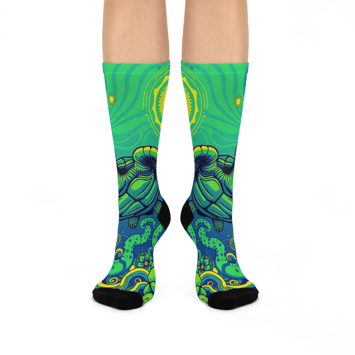 Trippy Green Sea Turtle Cushioned Crew Socks