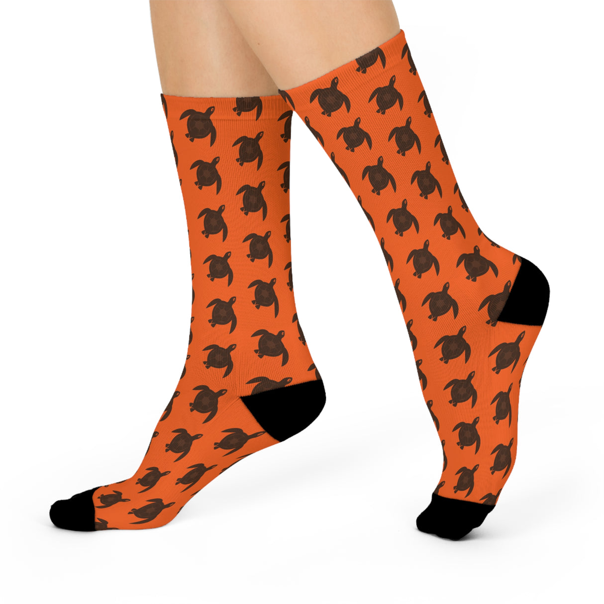 Orange and Brown Sea Turtle Cushioned Crew Socks