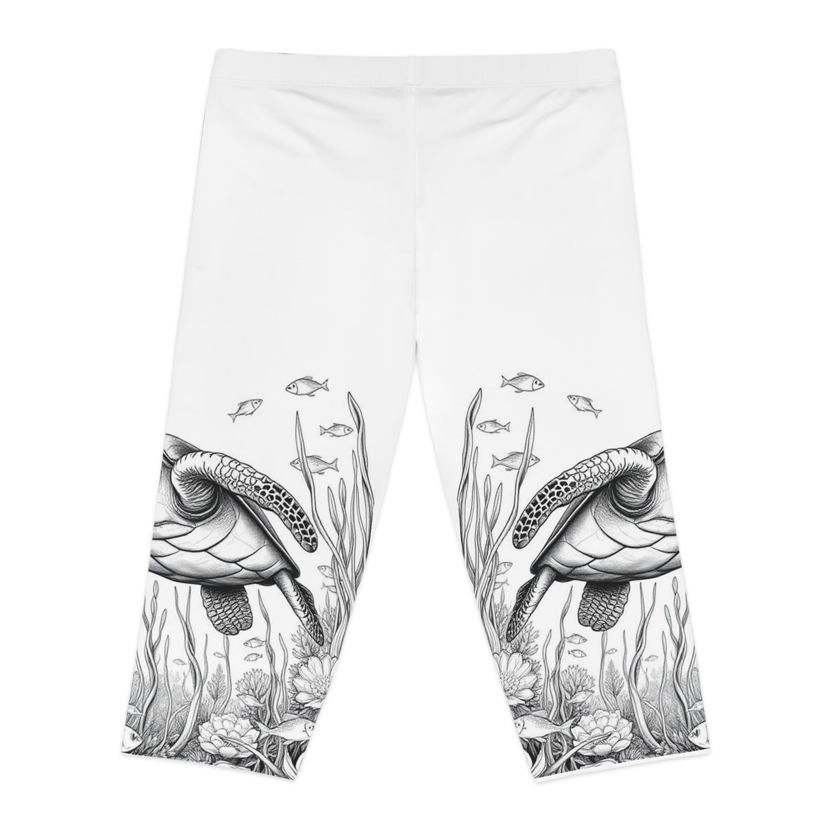 Black and White Sea Turtle Capri Leggings