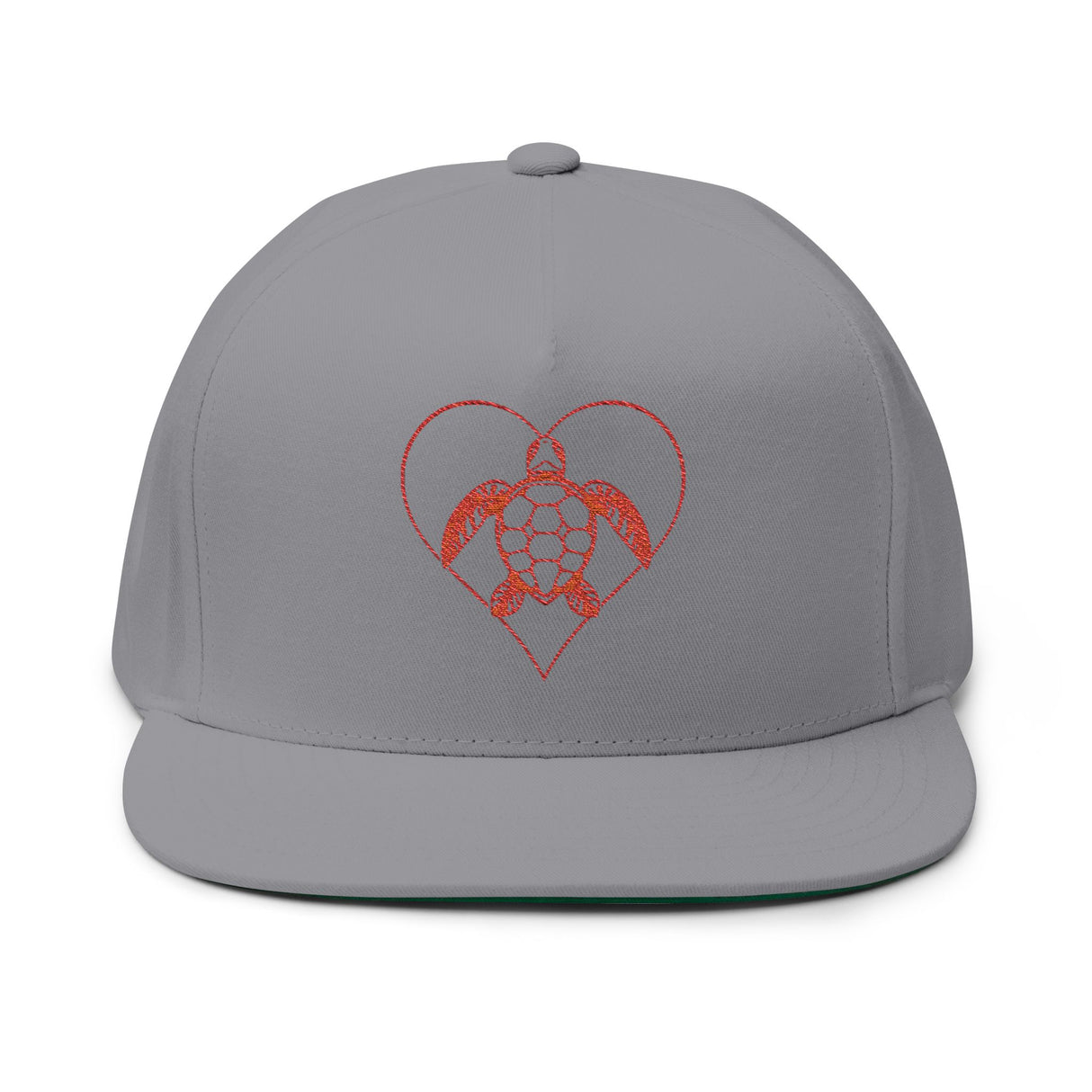 Red Sea Turtle Heart Embroidered Flat Bill Cap