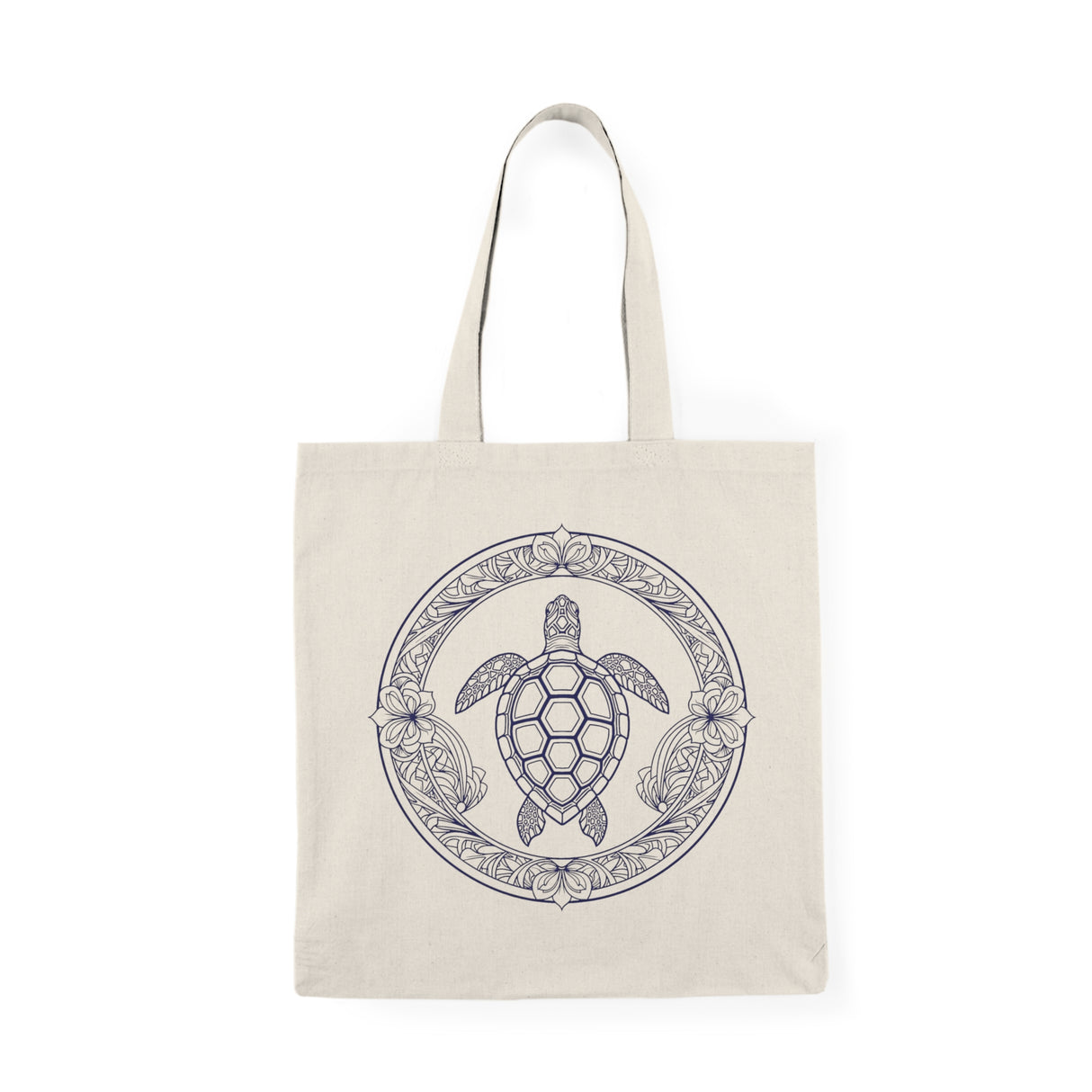 Purple Tropical Flowers and Sea Turtle Eco-Friendly Cotton Tote Bag