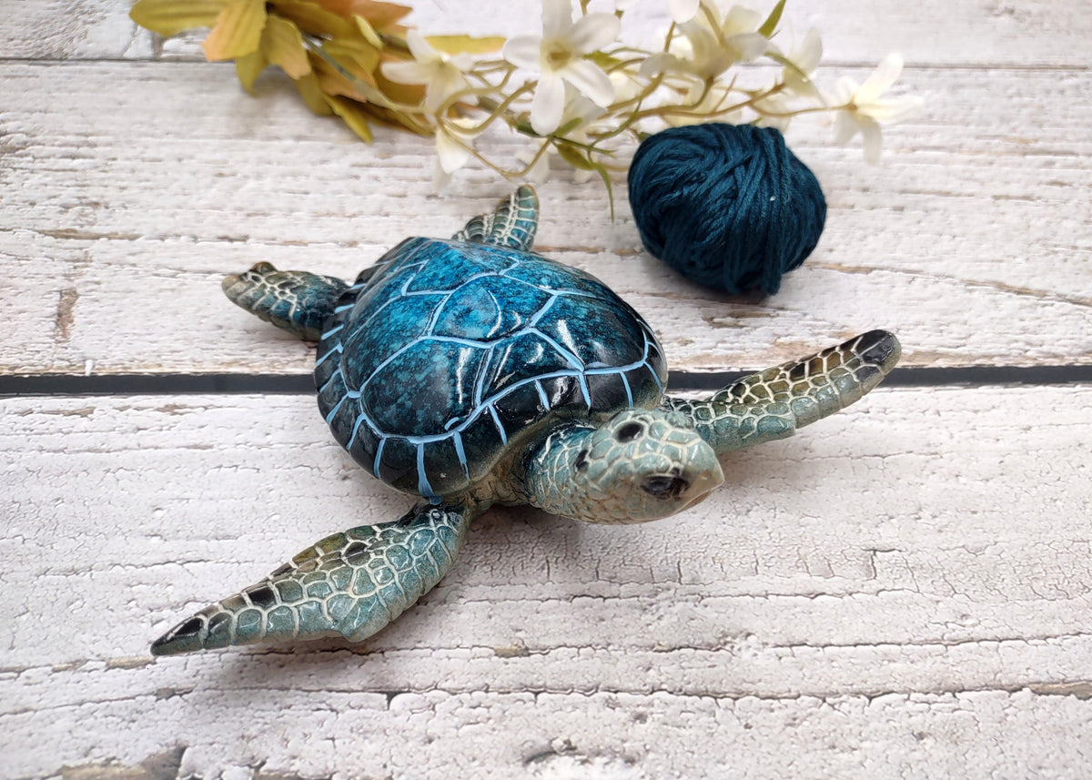 Blue Sea Turtle Figurine Painted Resin (1 turtle approx. 5.75+ inches long) Blue Painted Resin Sea Turtle Figure for coastal home decor!