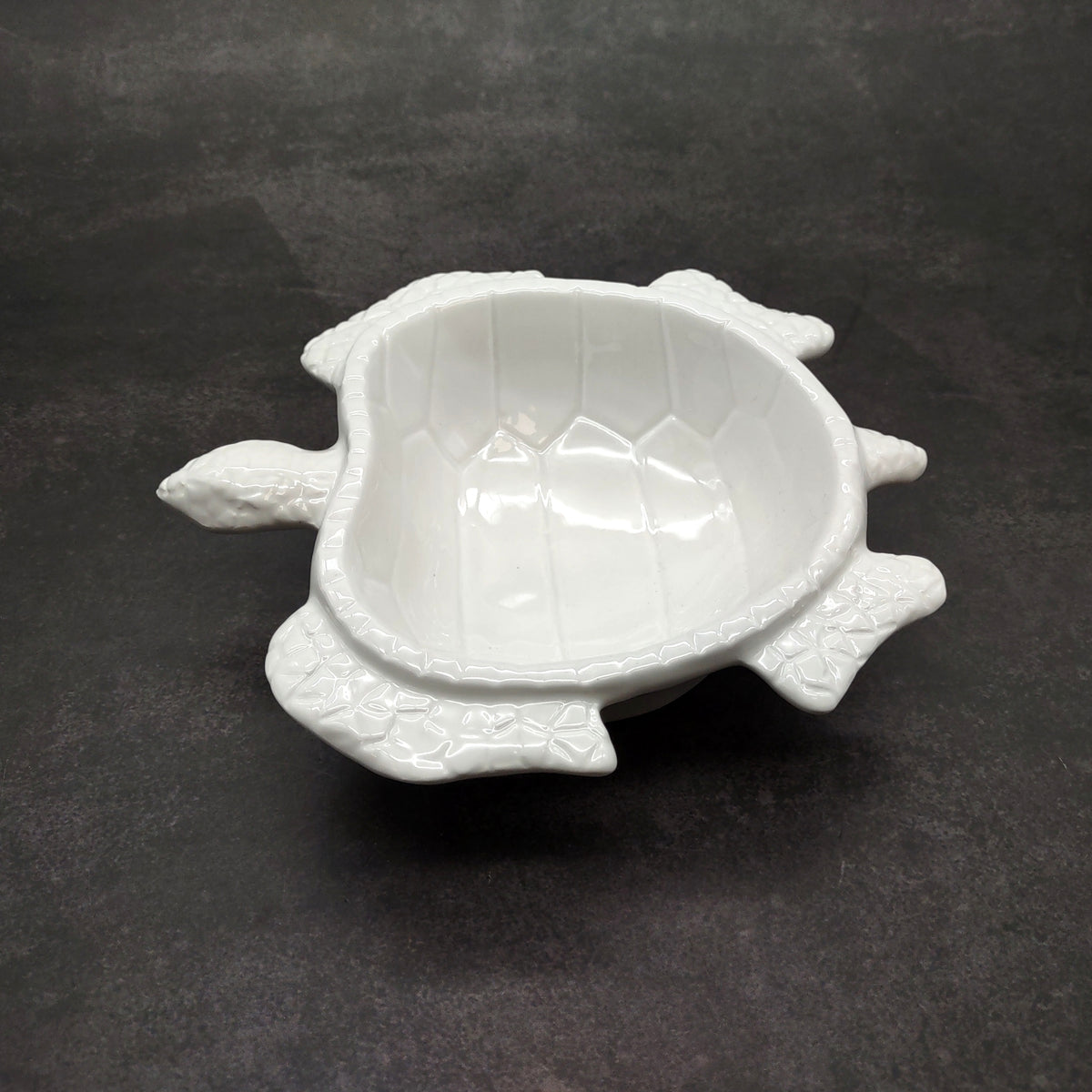 Sea Turtle Glossy White Ceramic Plate (1 dish approx. 6.75+ inches wide) White Turtle Dish for coastal table display & nautical decor!