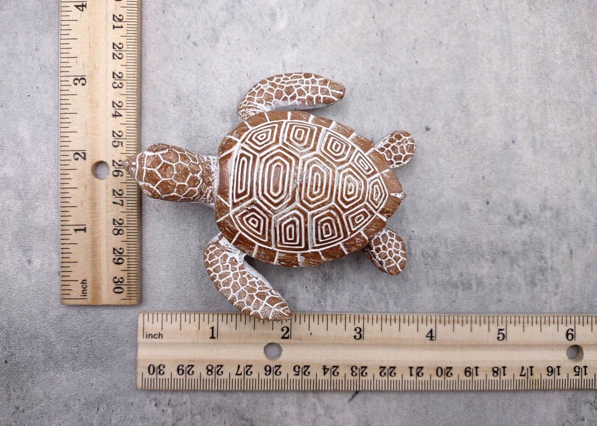 Brown Sea Turtle Figurine Weathered Resin (1 turtle approx. 3.75+ inches) Brown White Sea Turtle Statue for beach home decor & display!