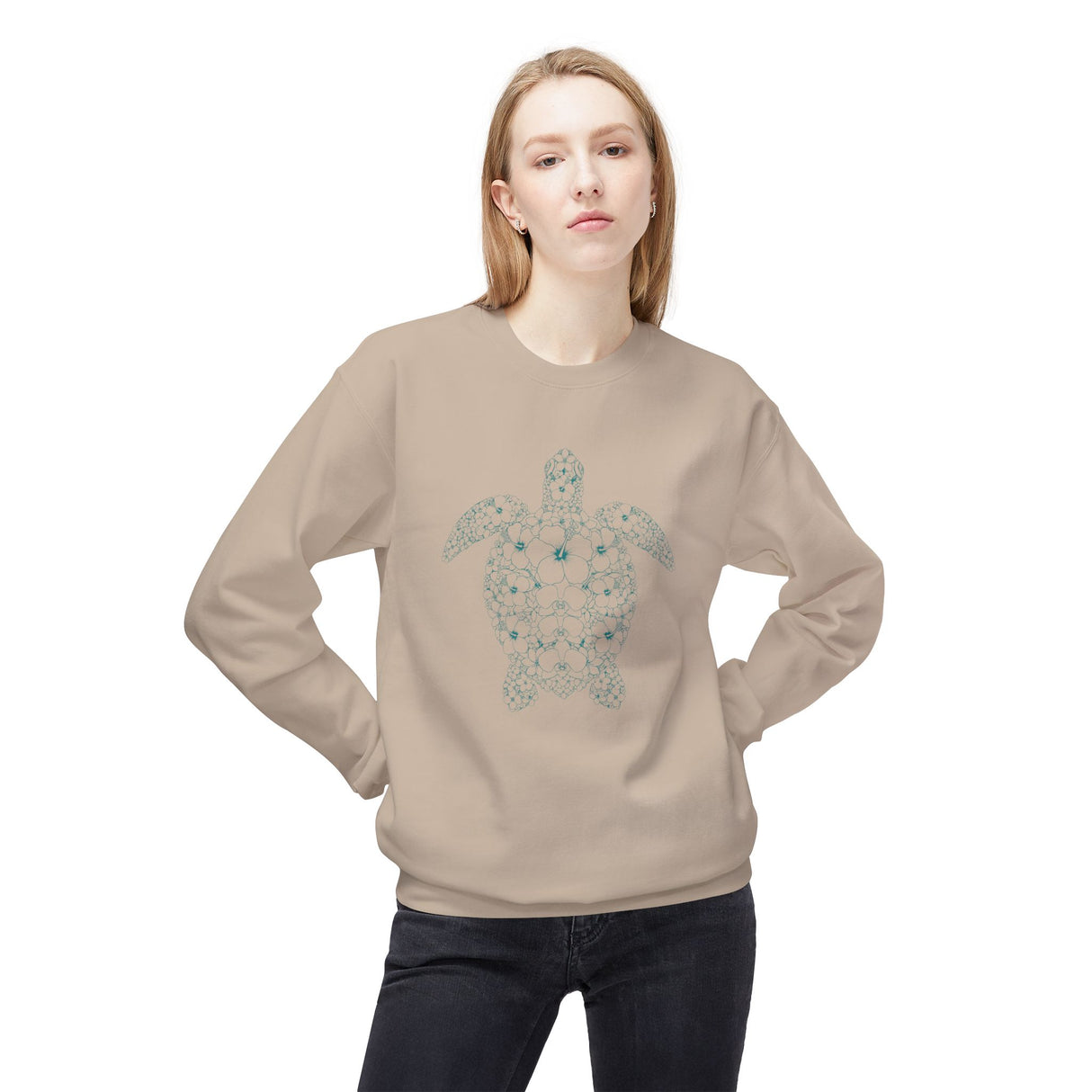 Teal Green Intricate Flowers and Sea Turtle Sweatshirt - 4 colors