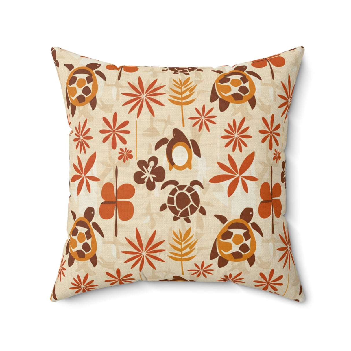 Burnt Orange Tiki Sea Turtle Pillow, Faux Suede Pillow - 4 sizes