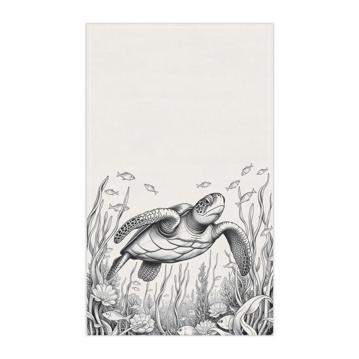 Black n White Sea Turtle Tea Towel (cotton, poly)