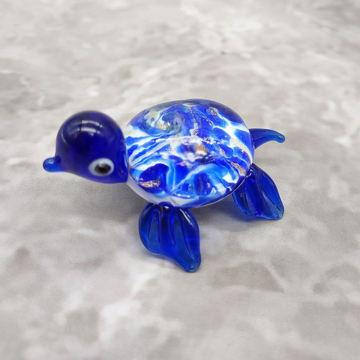 Swirl Glass Sea Turtle Figurine Blue (1 sea turtle figure approx. 1.5 inches) Swirly Blue Glass Sea Turtle for gifts décor & collecting!