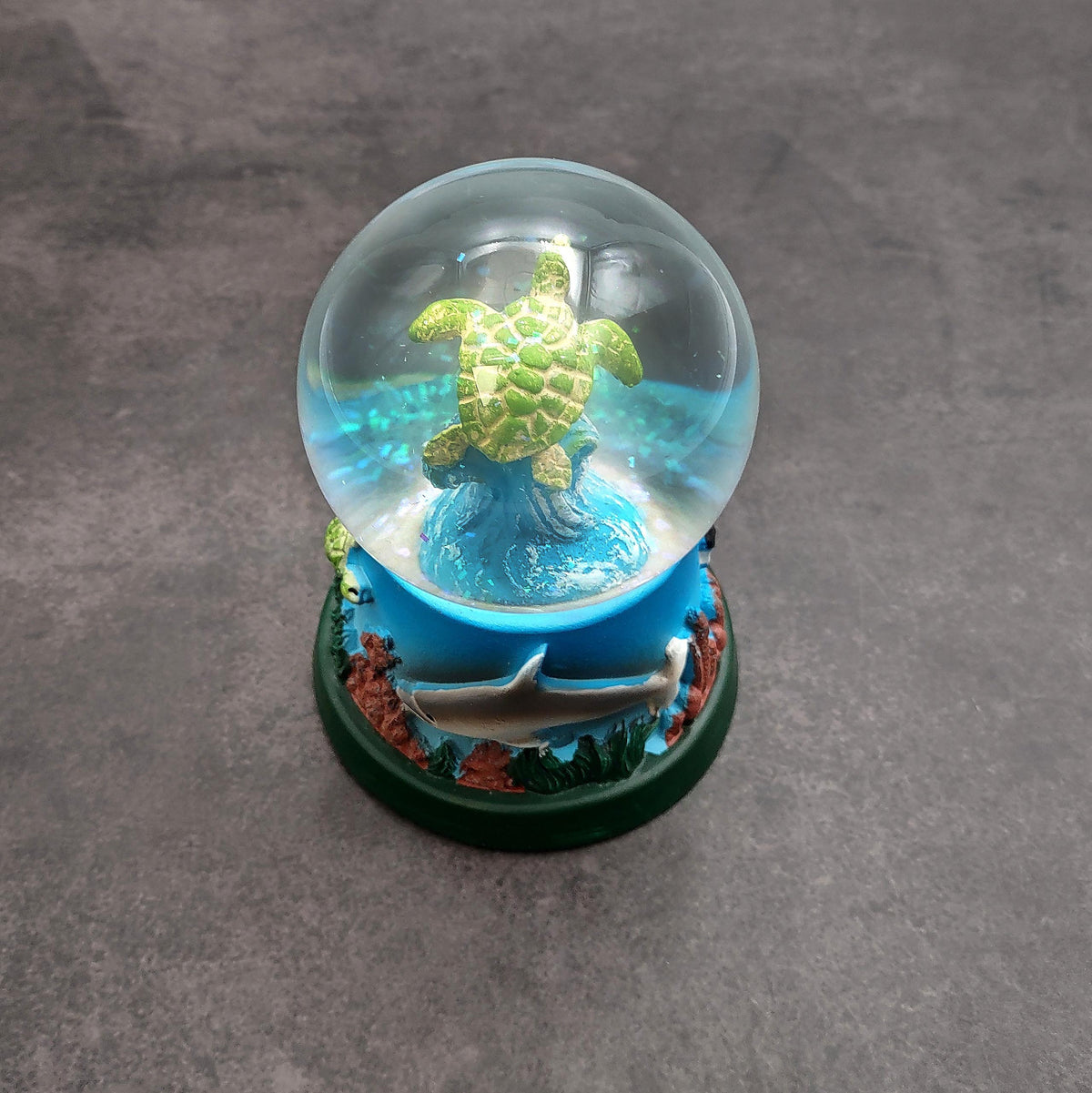 Green Sea Turtle Seasonal Holiday Water Globe (1 globe approx. 4+ inches tall) Charming Brown Sea Turtle Wave Globe for coastal display!