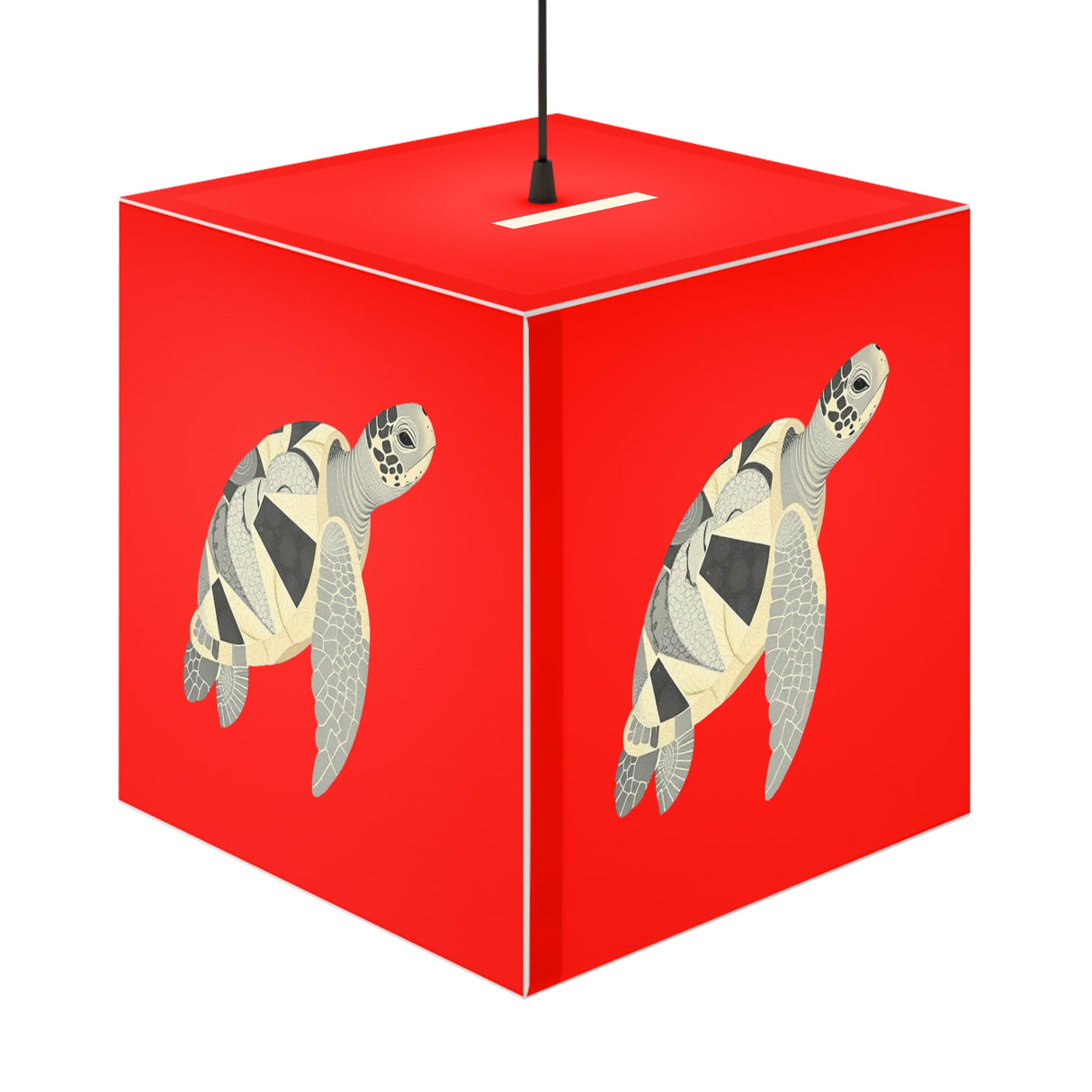 Red Collage Sea Turtle Geometric Light Cube Lamp