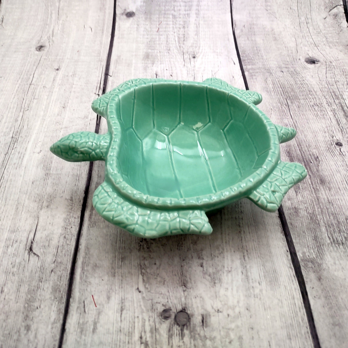 Sea Turtle Pastel Green Plate (1 dish approx. 6.75+ inches wide) Green Sea Turtle Ceramic Dish for coastal table charm display & kitchen accent