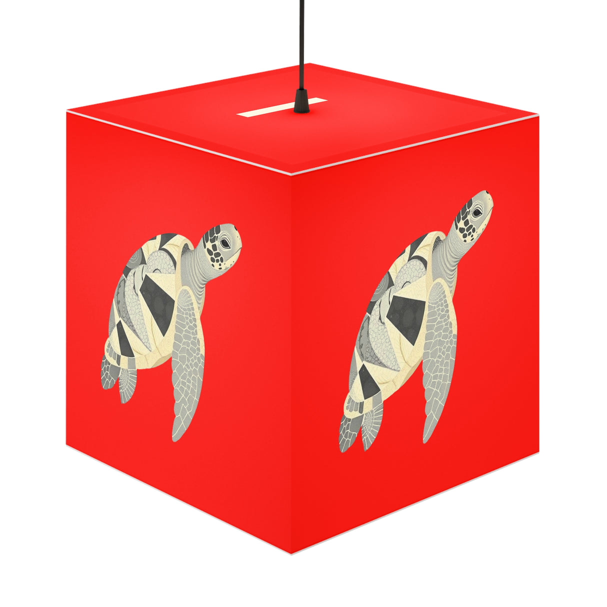 Red Collage Sea Turtle Geometric Light Cube Lamp