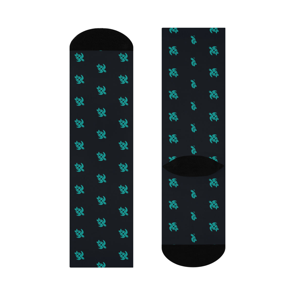 Navy and Teal Sea Turtle Cushioned Crew Socks