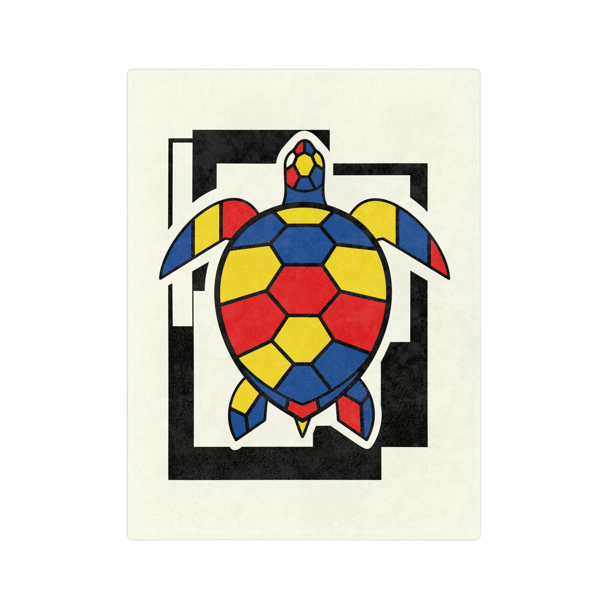 Bauhaus Inspired Red Yellow Blue Sea Turtle-Themed Velveteen Microfiber Blanket - 3 Sizes