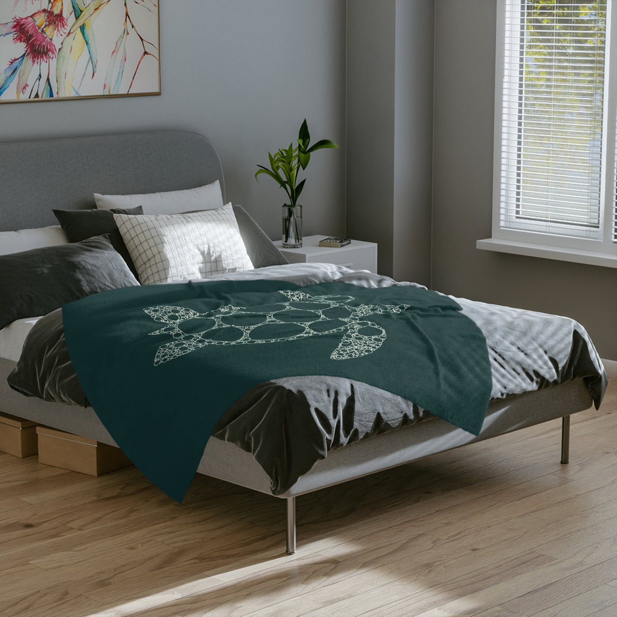 Dark Teal Sea Turtle-Themed Velveteen Microfiber Blanket - 3 Sizes