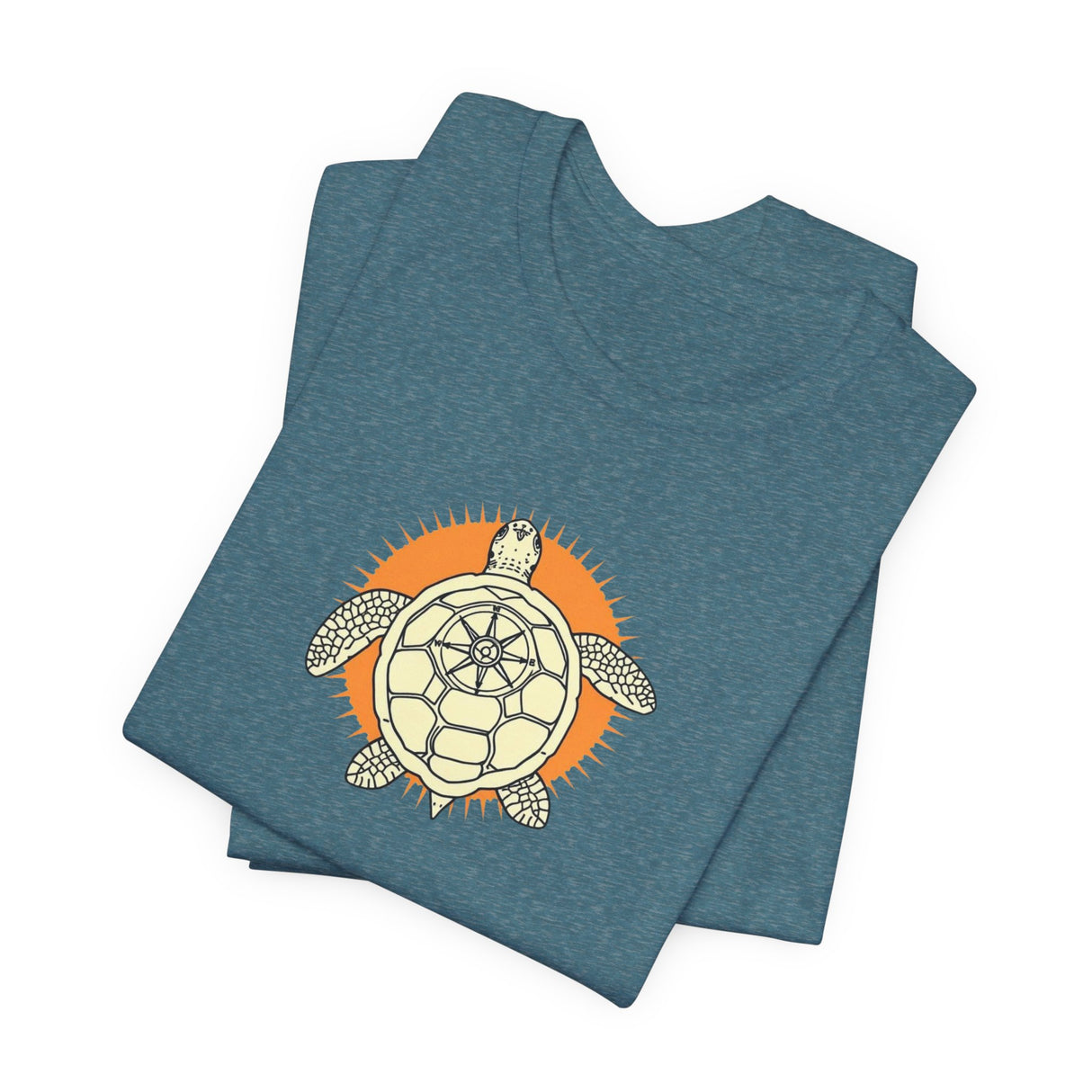 Orange and White Compass Sea Turtle Illustration Tee - 6 colors