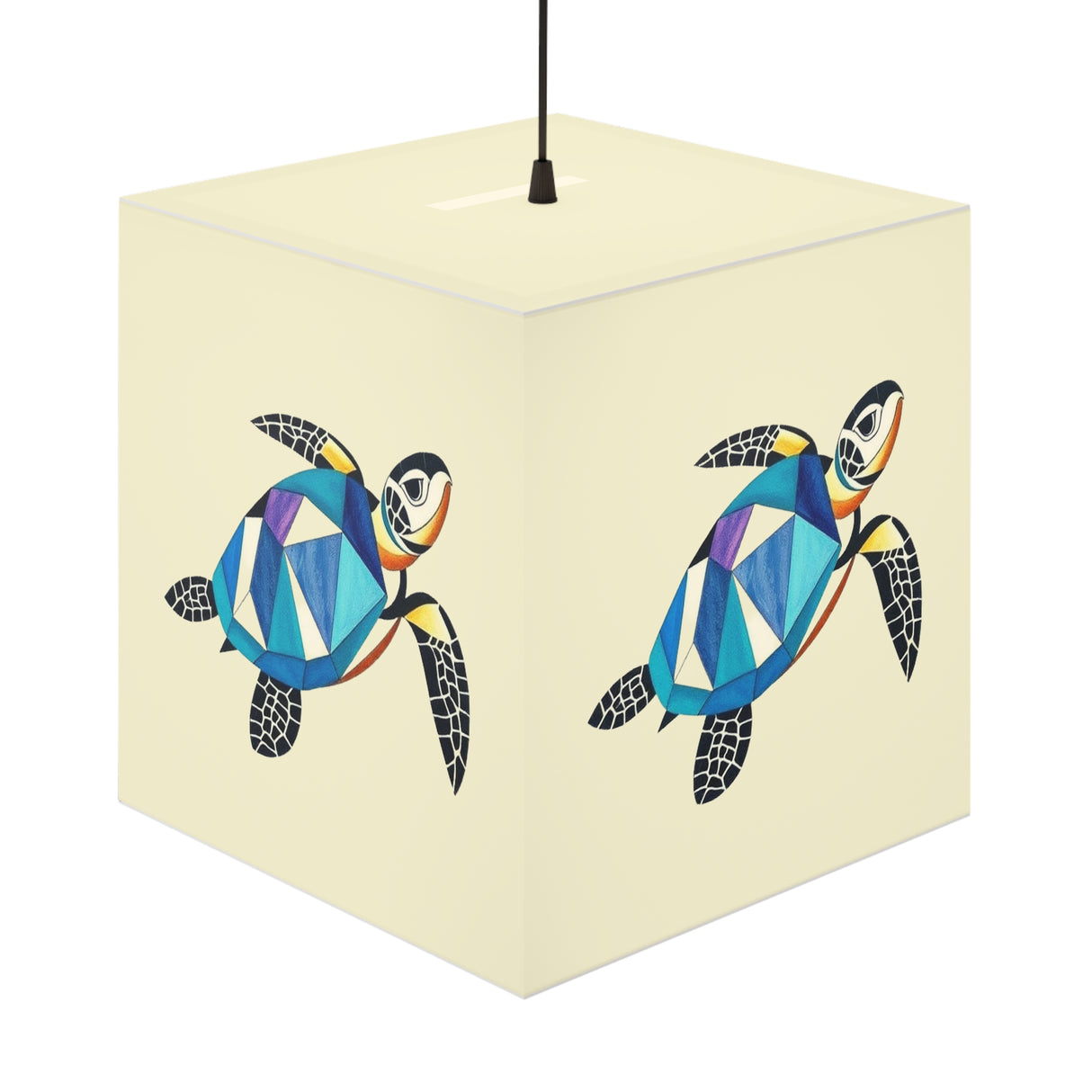 Blue Collage Sea Turtle Geometric Light Cube Lamp