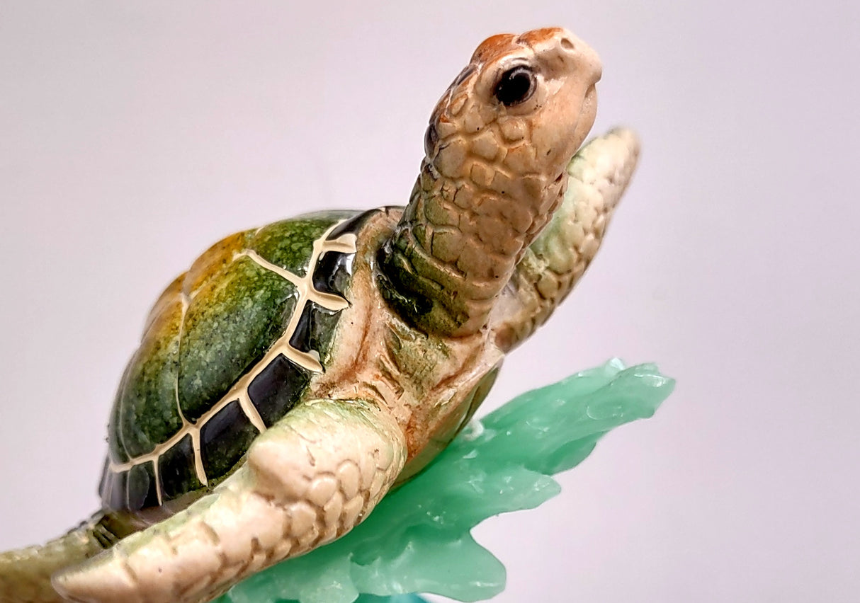 Green Sea Turtle Figurine Riding A Wave (One figure approx. 5+ inches long) Wonderful sea life décor for your home or office!