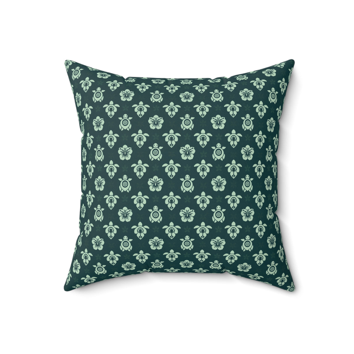 Teal and Black Tropical Pattern Sea Turtle Faux Suede Pillow - 4 sizes
