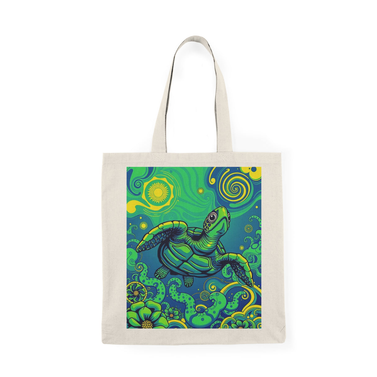 Trippy Green Tropical Sea Turtle Eco-Friendly Cotton Tote Bag