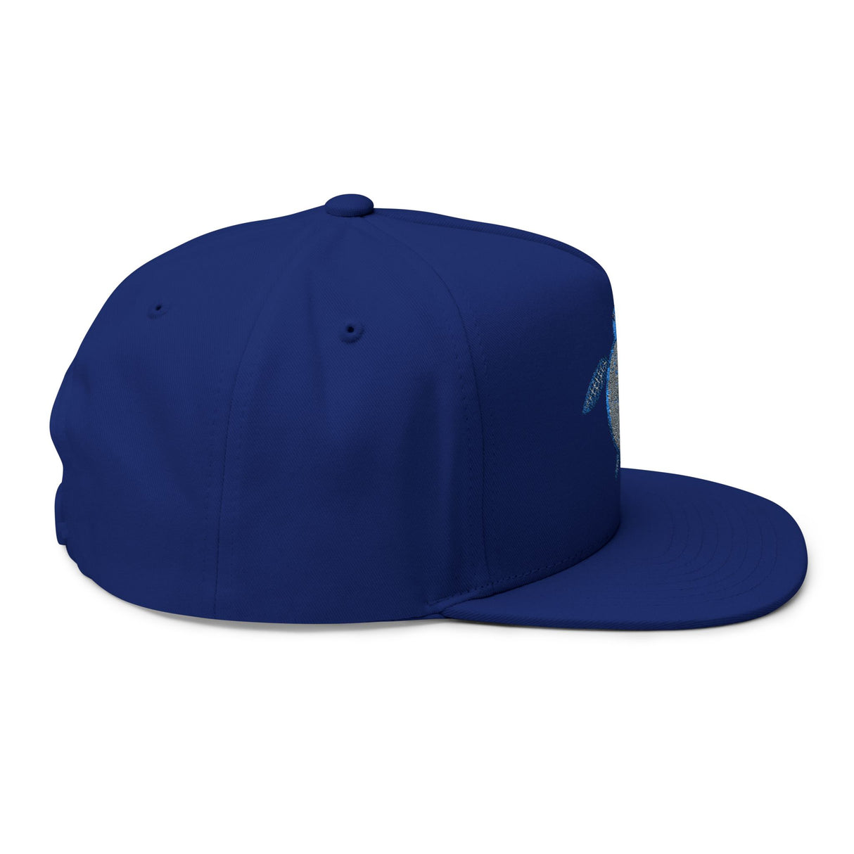 Blue Sea Turtle Profile Embroidered Flat Bill Cap