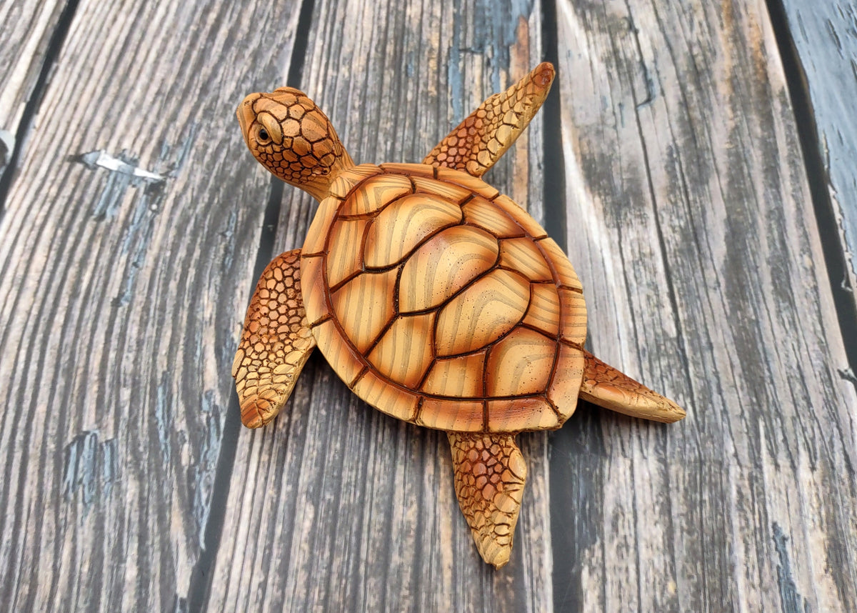 Sea Turtle Figurine Brown Wood Style (1 turtle approx. 5+ inches) Resin Sea Turtle Figure for coastal beach home display & decoration!