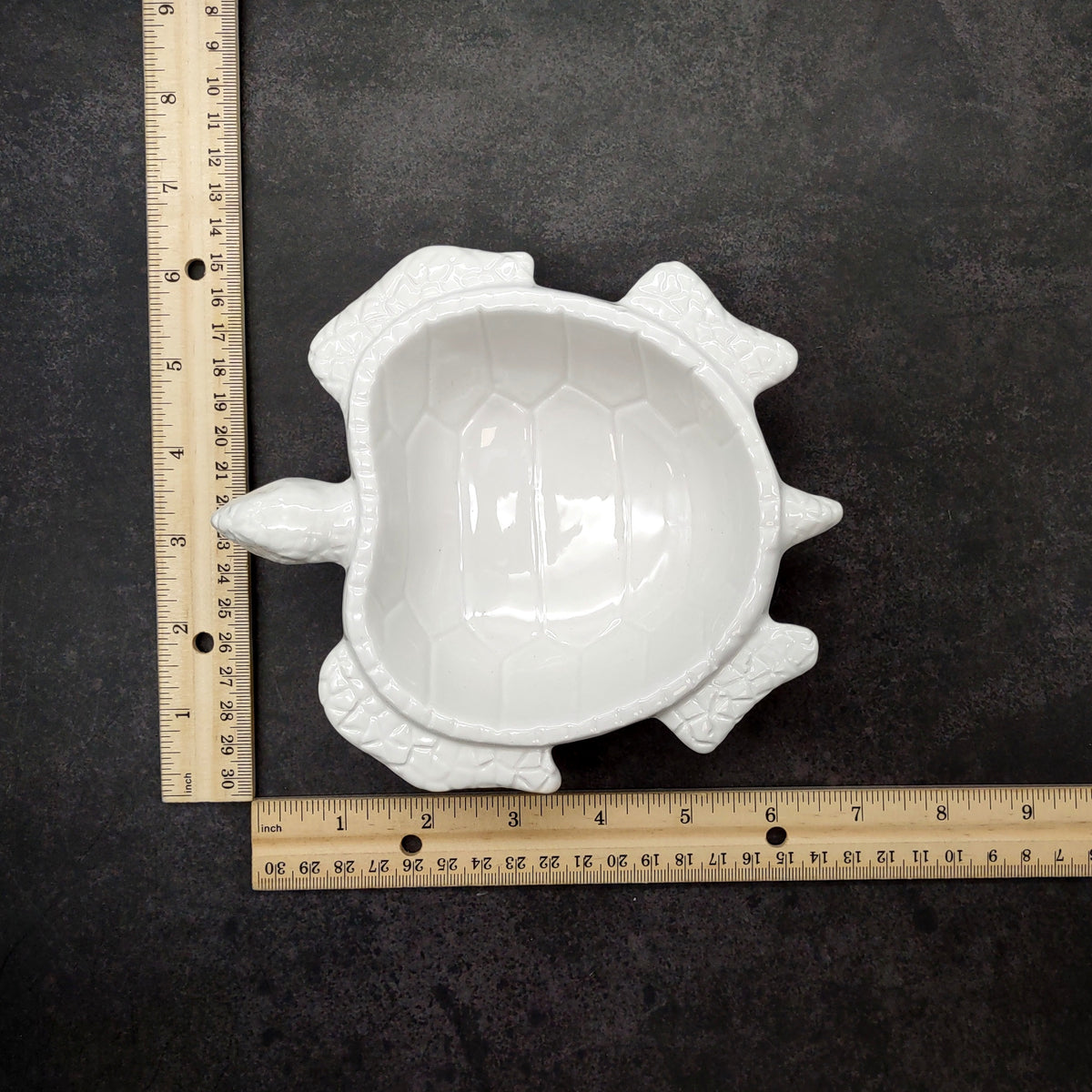 Sea Turtle Glossy White Ceramic Plate (1 dish approx. 6.75+ inches wide) White Turtle Dish for coastal table display & nautical decor!