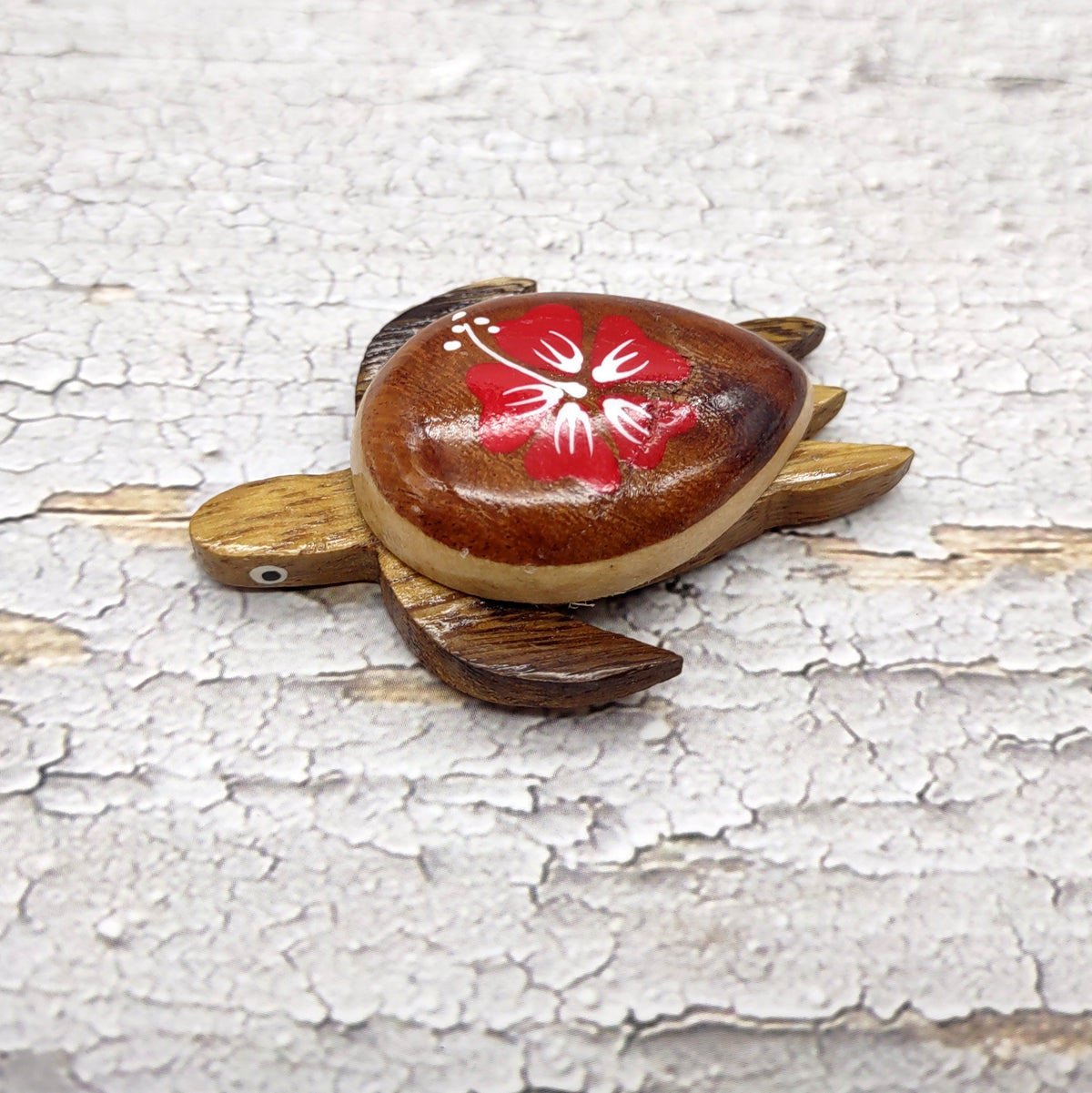 Wooden Sea Turtle Magnet Red Hibiscus Flower (1 magnet approx. 2+ inches) Wood Sea Turtle Magnet gift for fridges cabinets doors!