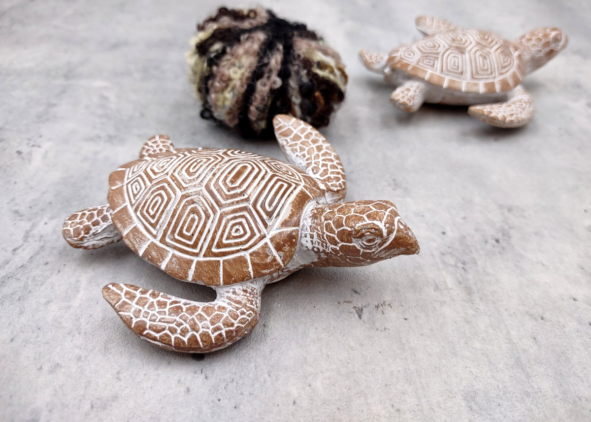 Brown Sea Turtle Figurine Weathered Resin (1 turtle approx. 3.75+ inches) Brown White Sea Turtle Statue for beach home decor & display!