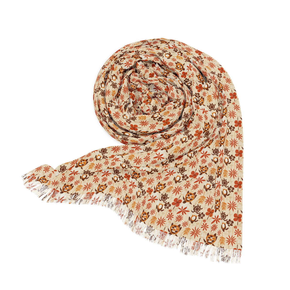Brown and Orange Tropical Print Sea Turtles Light Scarf