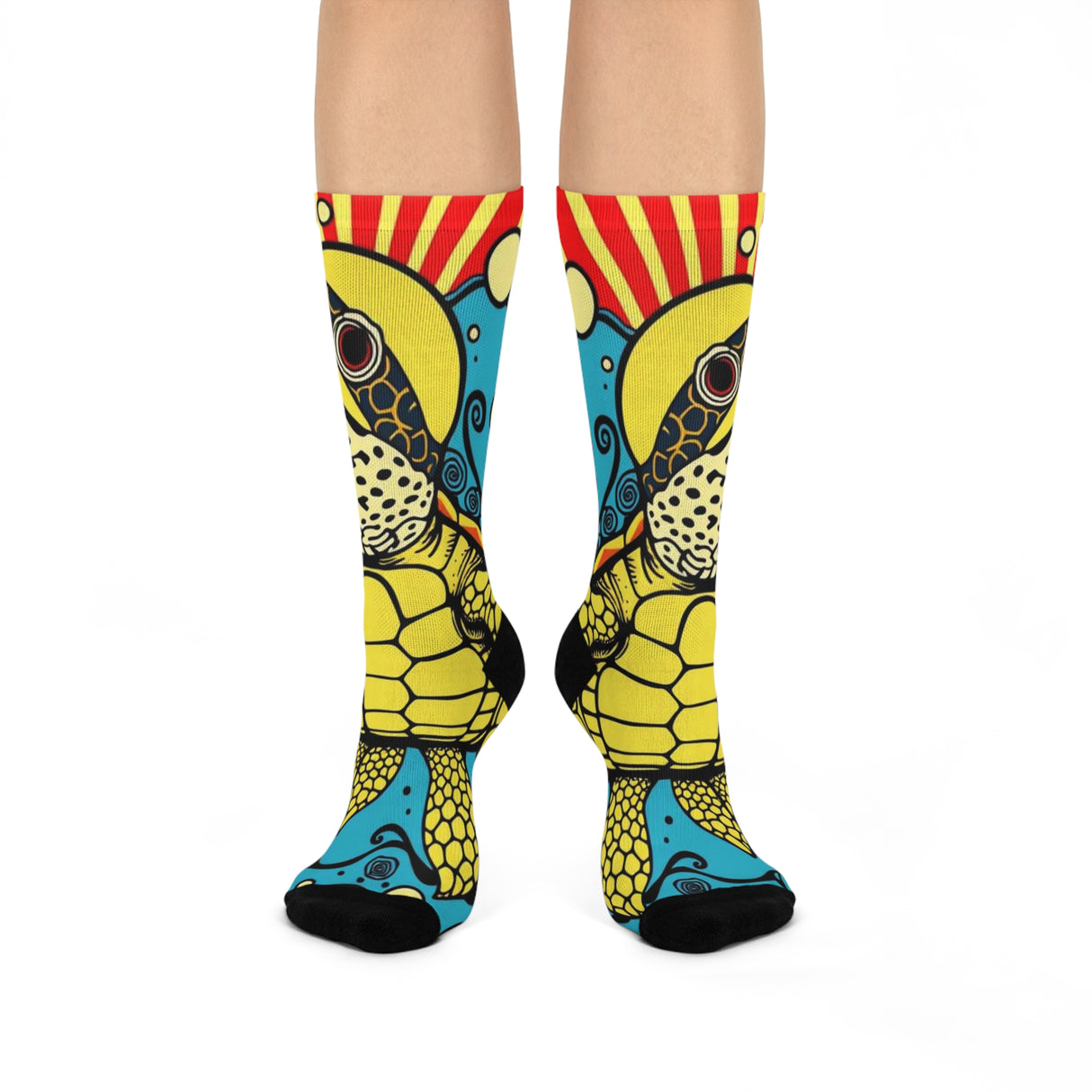 Colorful Cartoon Sea Turtle Cushioned Crew Socks