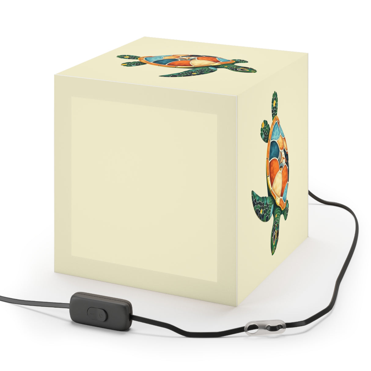 Green Collage Sea Turtle Geometric Light Cube Lamp
