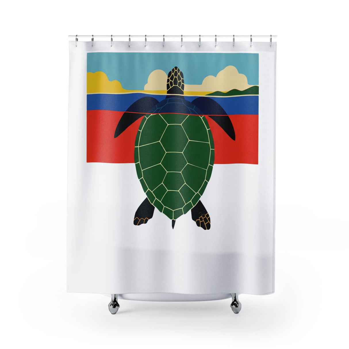 Mod Art Print Sea Turtle Shower Curtains - Coastal Bathroom Decor