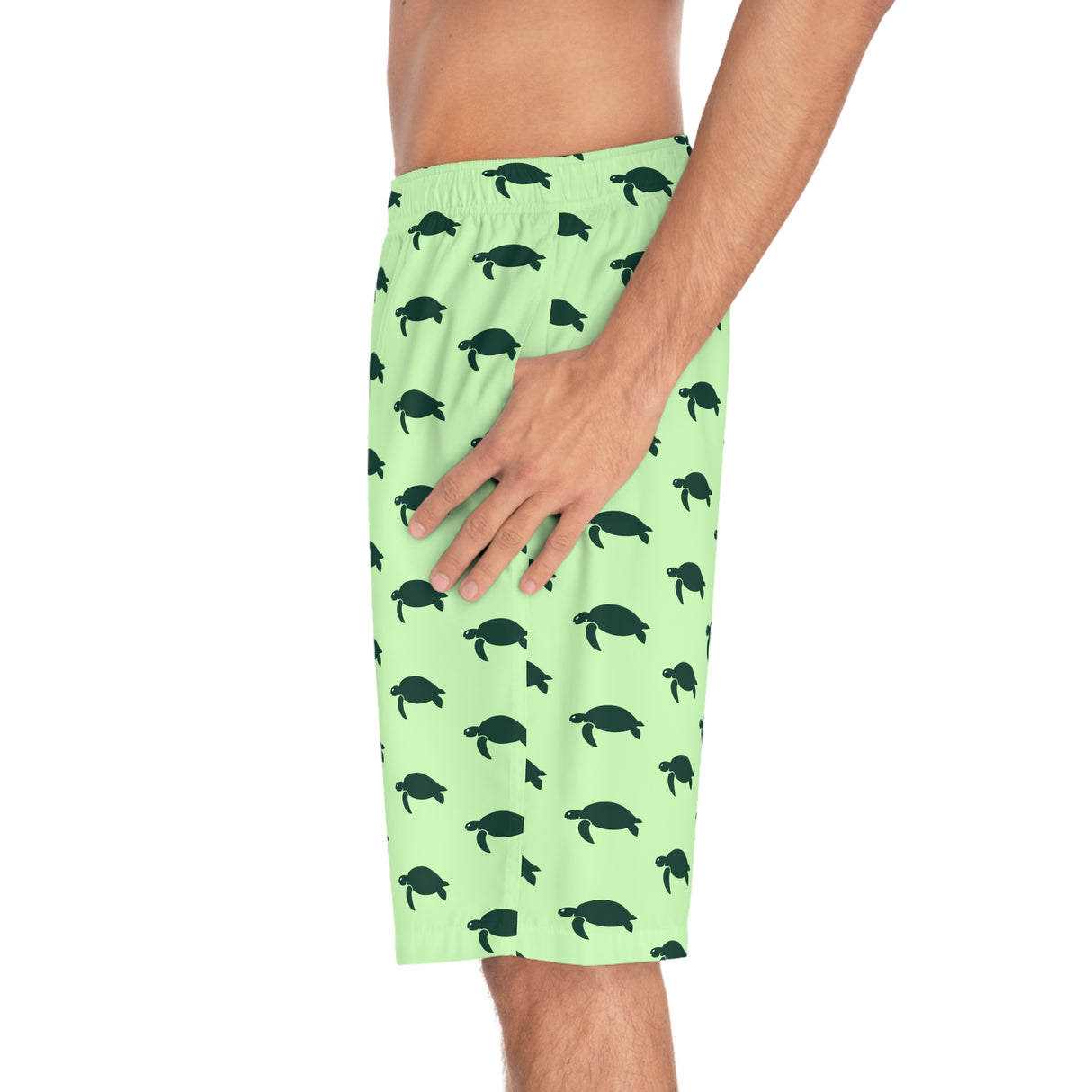 Sea Turtle Print Men's Green Board Shorts