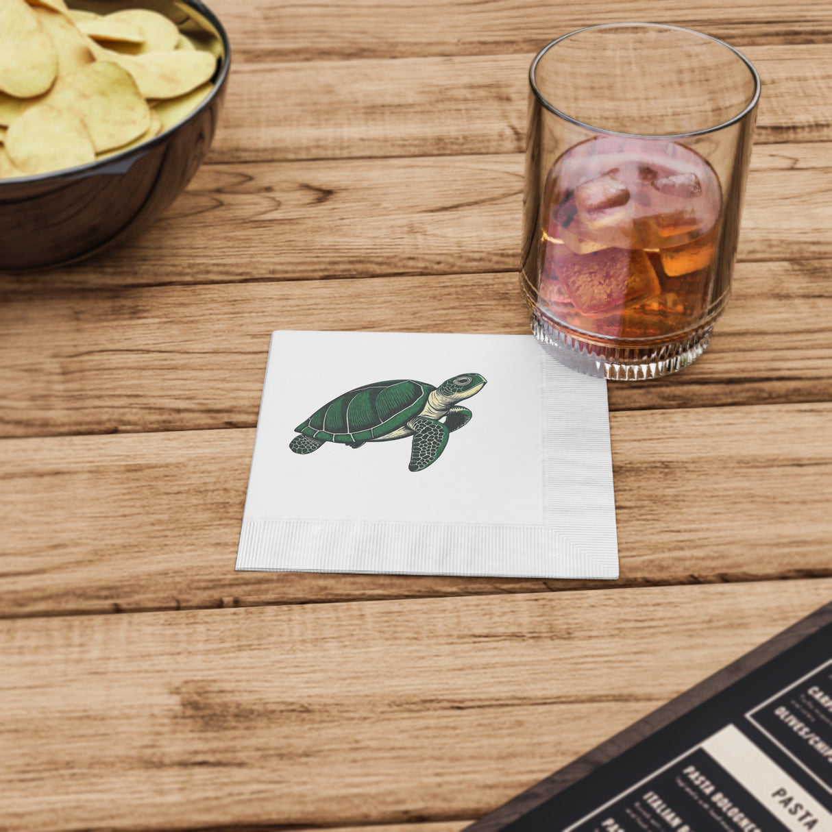 Pen and Ink SeaTurtle-Themed Cocktail Napkins