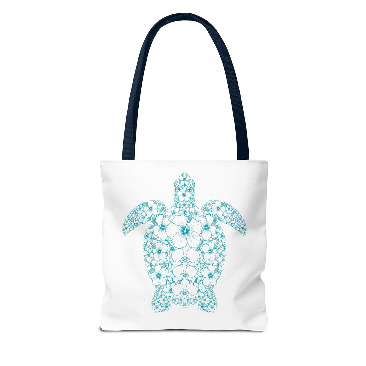 White and Teal Tropical Flower Sea Turtle Tote Bag - 3 sizes