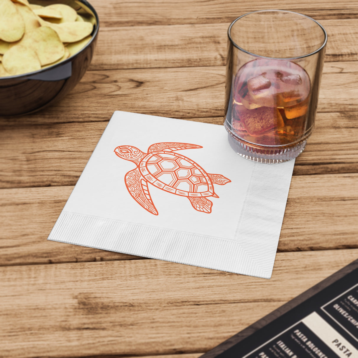 Orange Tropical SeaTurtle-Themed Cocktail Napkins