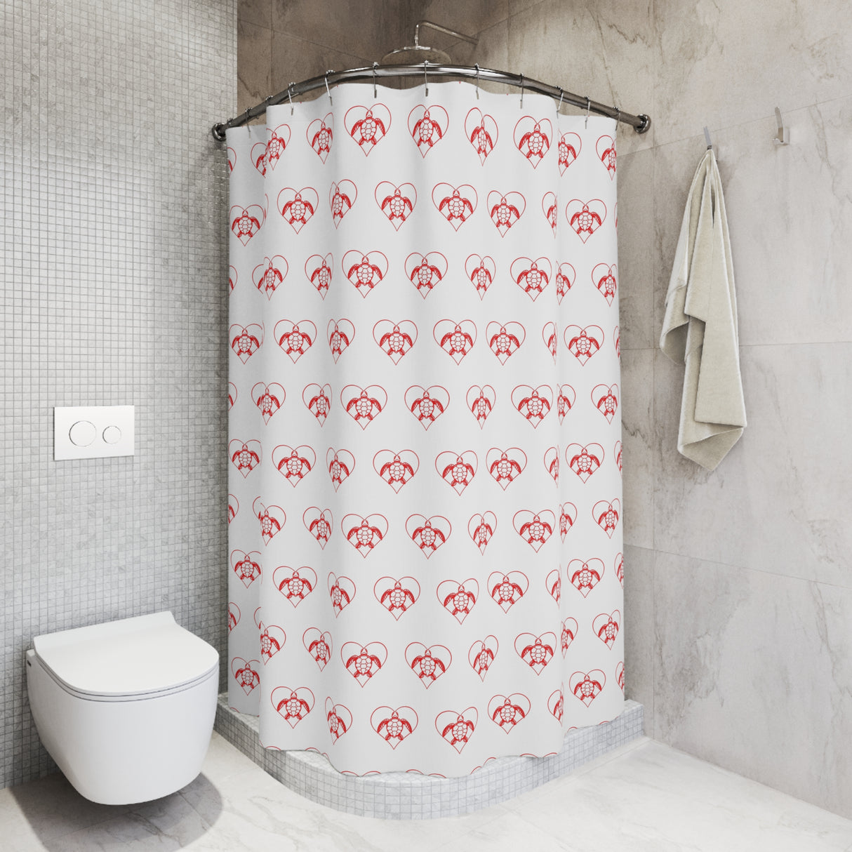 Red Heart Sea Turtle Shower Curtains - Coastal Bathroom Decor