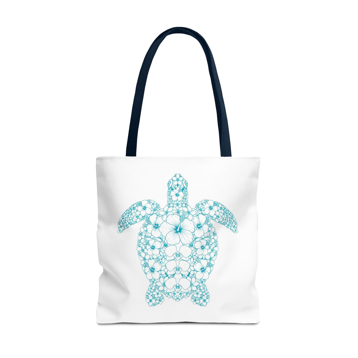 White and Teal Tropical Flower Sea Turtle Tote Bag - 3 sizes