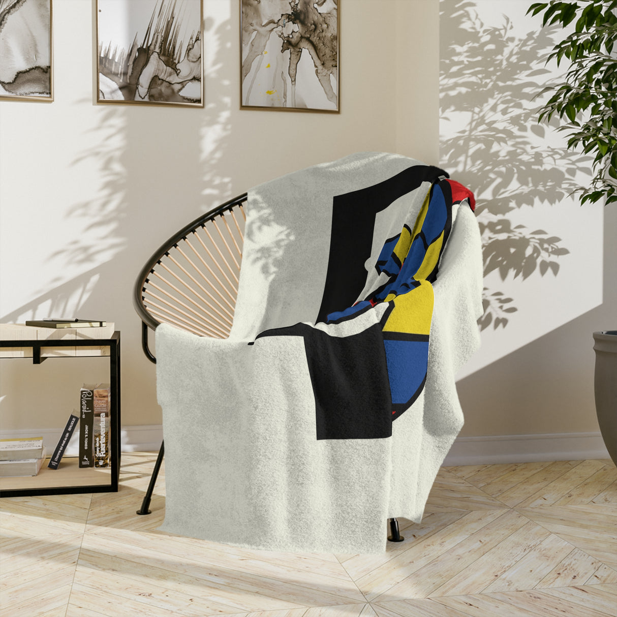 Bauhaus Inspired Red Yellow Blue Sea Turtle-Themed Velveteen Microfiber Blanket - 3 Sizes