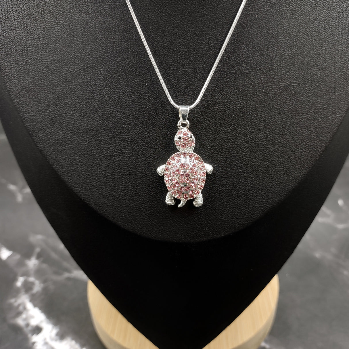 Pink Sea Turtle Necklace Silver Rhinestone Pendant (approx. 16+ inches AROUND) Colorful Sea Turtle Jewelry a gift for ocean life enthusiast!