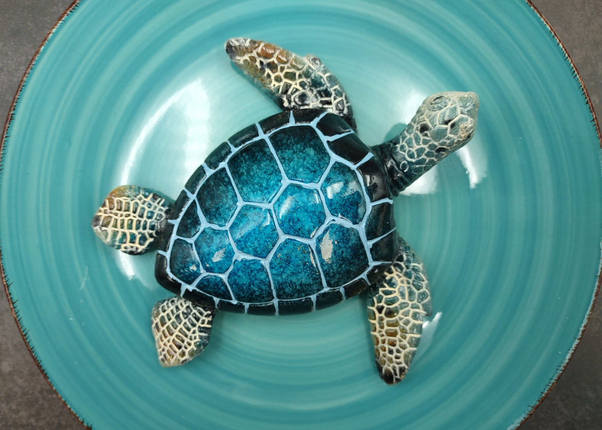 Blue Sea Turtle Figurine Painted Resin (1 turtle approx. 5+ inches long) Blue Painted Resin Sea Turtle Figure for coastal home decor!
