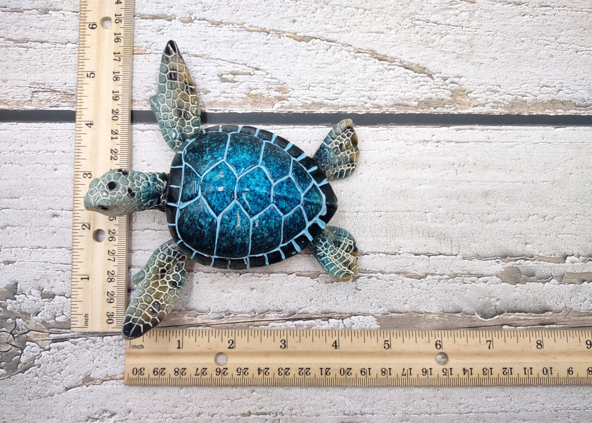 Blue Sea Turtle Figurine Painted Resin (1 turtle approx. 5.75+ inches long) Blue Painted Resin Sea Turtle Figure for coastal home decor!