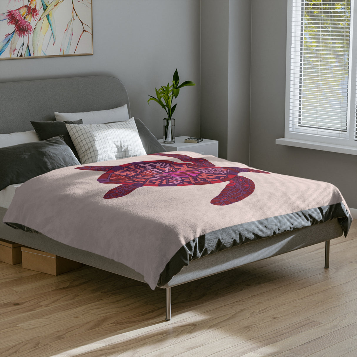 Peach and Purple Sea Turtle-Themed Velveteen Microfiber Blanket - 3 Sizes