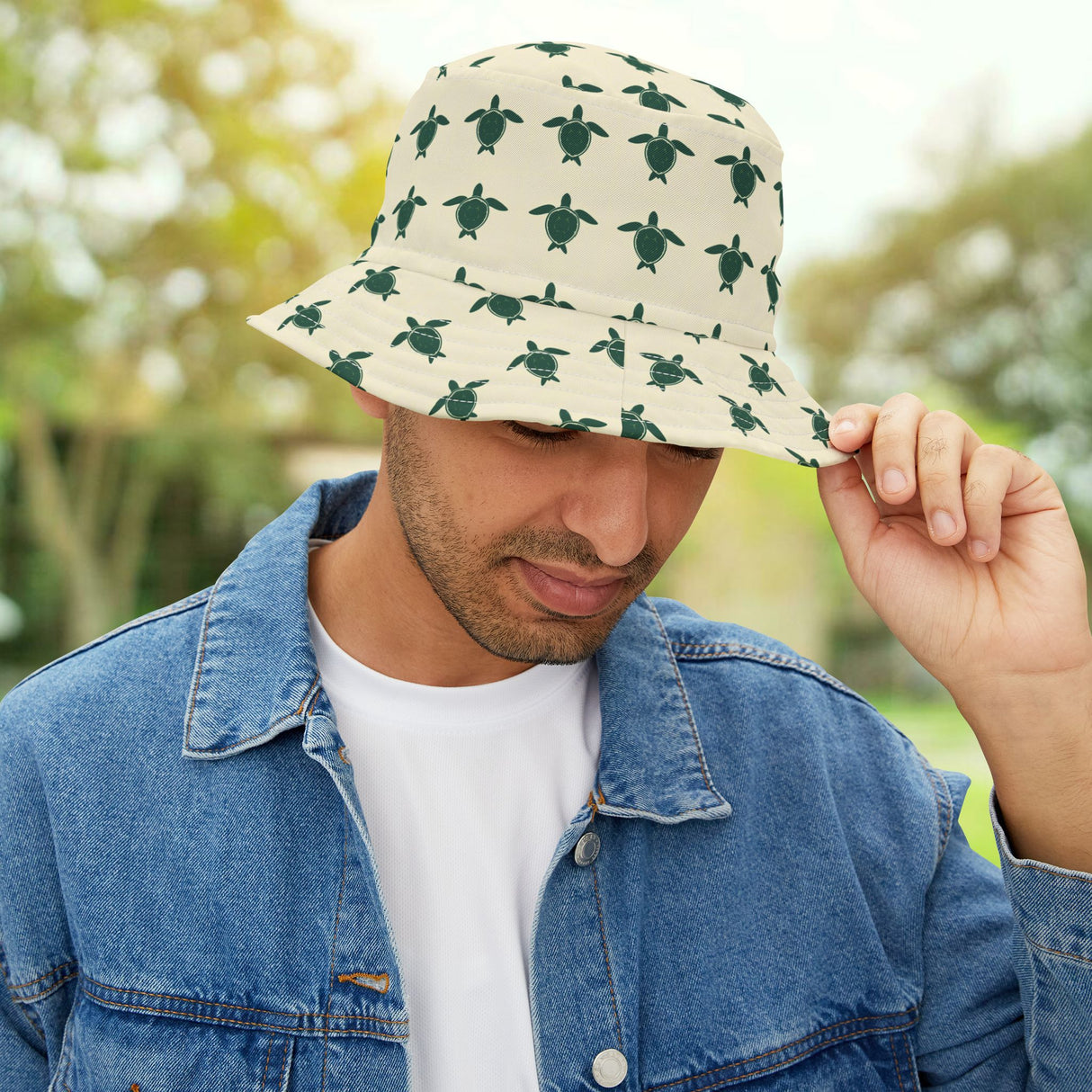 Off White Sea Turtle Pattern Bucket Hat - Large Sizes Available