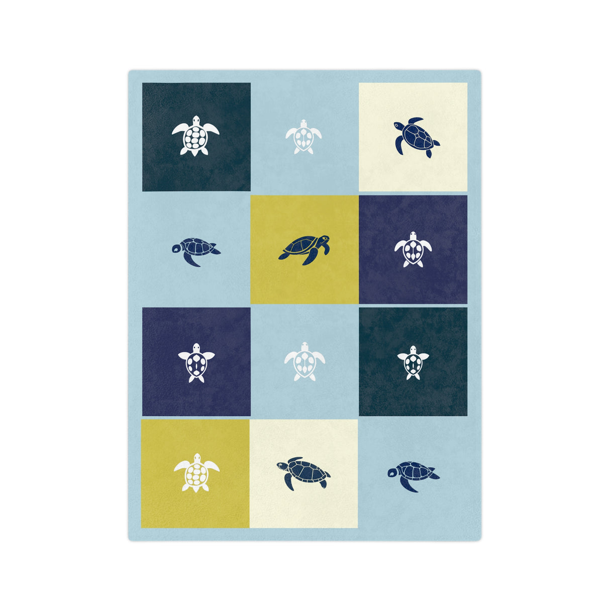 Sea Turtle-Squares Themed Velveteen Microfiber Blanket - 3 Sizes