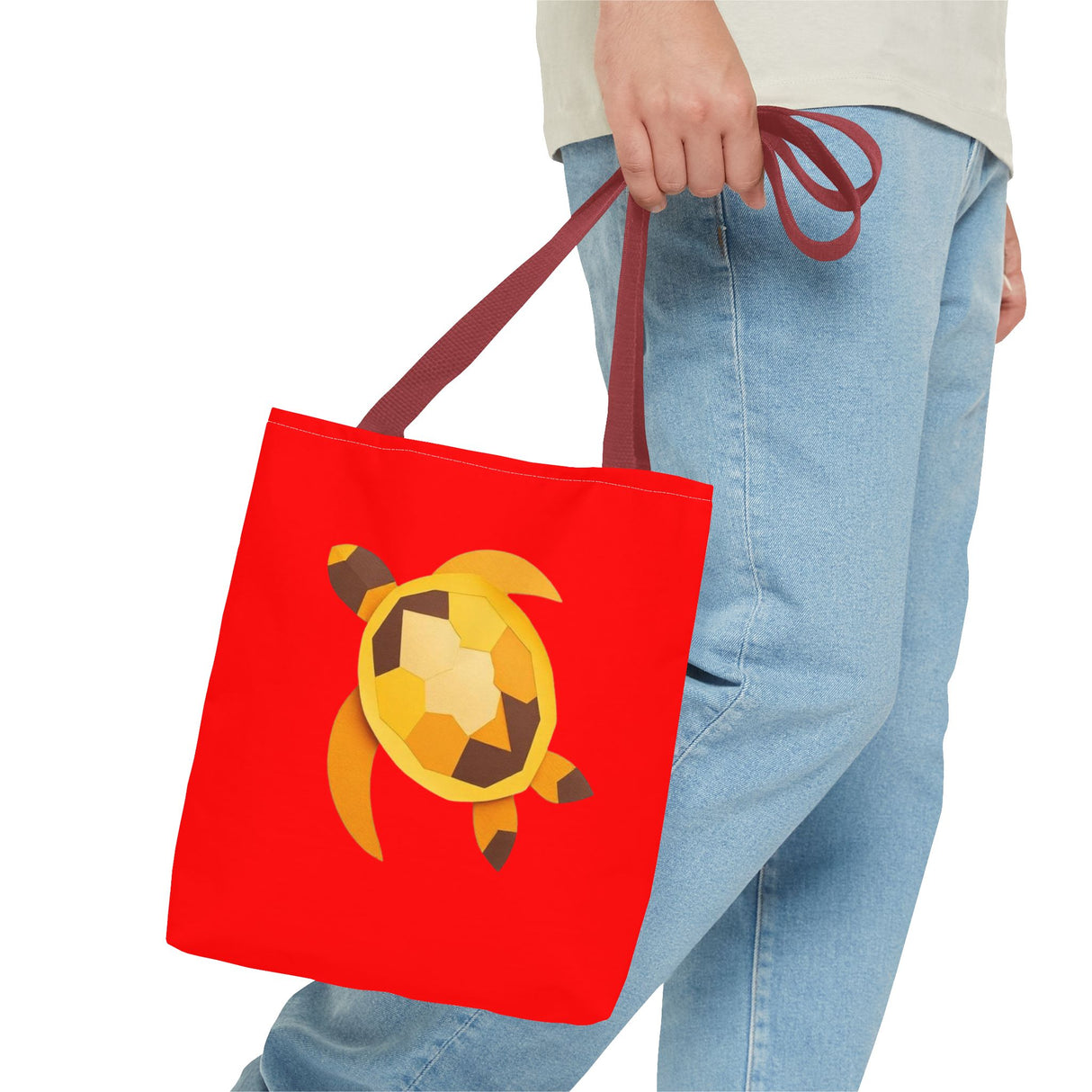 Red and Gold Collage Print Sea Turtle Tote Bag - 3 sizes