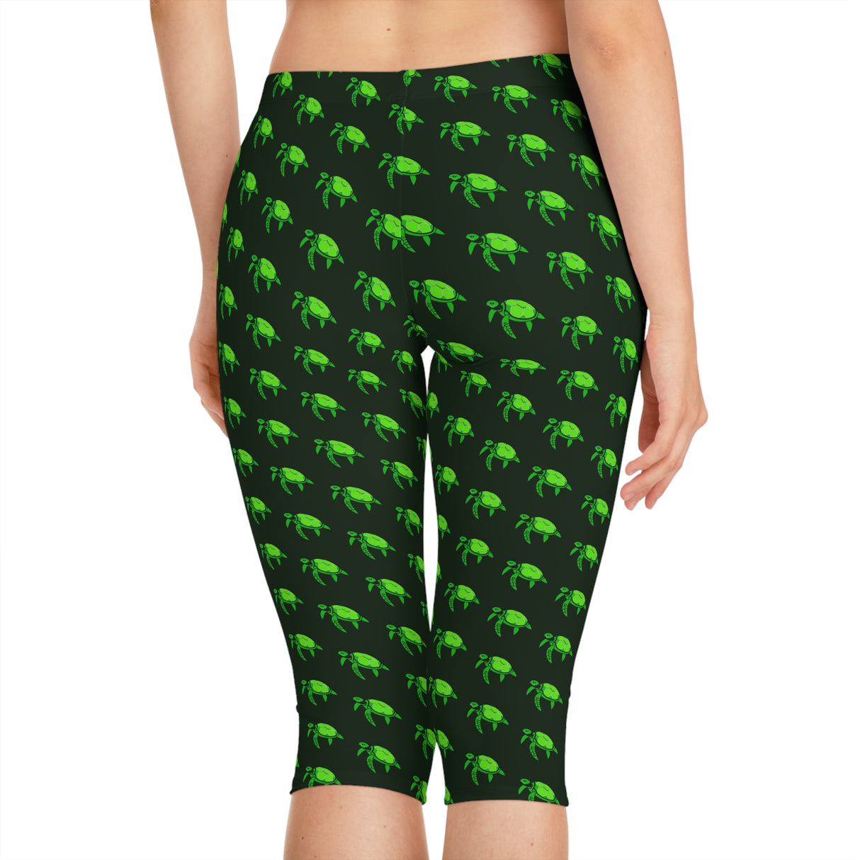Dark Green Sea Turtle Capri Leggings